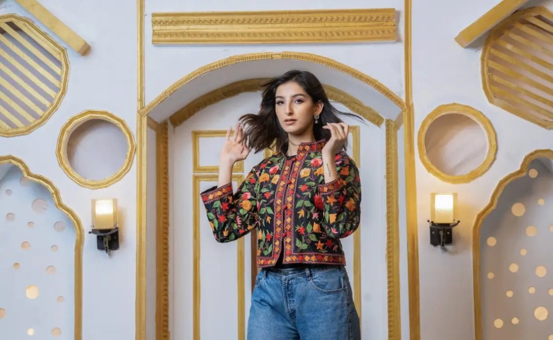 Black Floral Jaal Embroidered Jacket