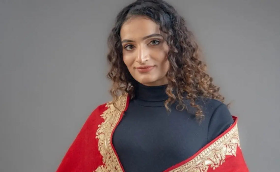 Women wearing Red Pure Wool Shawl