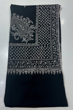Black Pure Pashmina Gents Hand Sozni Embroidery Shawl