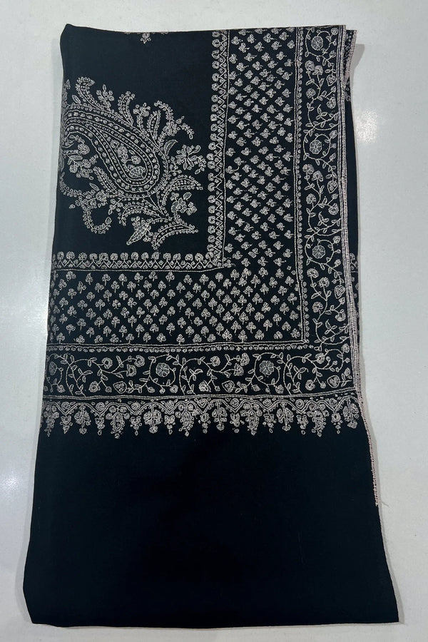 Black Pure Pashmina Gents Hand Sozni Embroidery Shawl
