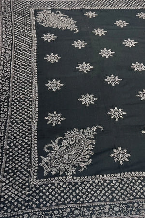 Black Pure Pashmina Gents Hand Sozni Embroidery Shawl