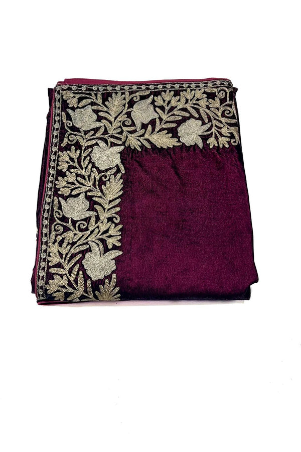 Wine Velvet Cape Shawl with Tilla Embroidery: Floral Bel