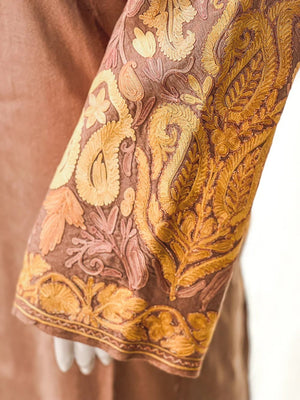 Mocha Woollen Phiran with Aari Embroidery