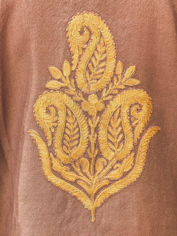 Mocha Woollen Phiran with Aari Embroidery