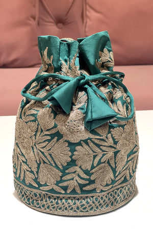 Cotton Satin Potli Bag with Zari Thread Work