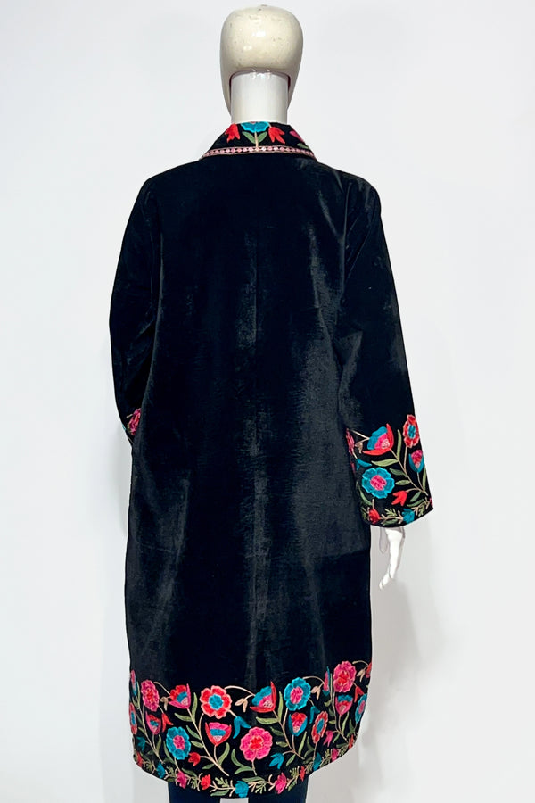 Black Velvet Front Jaal Long Coat