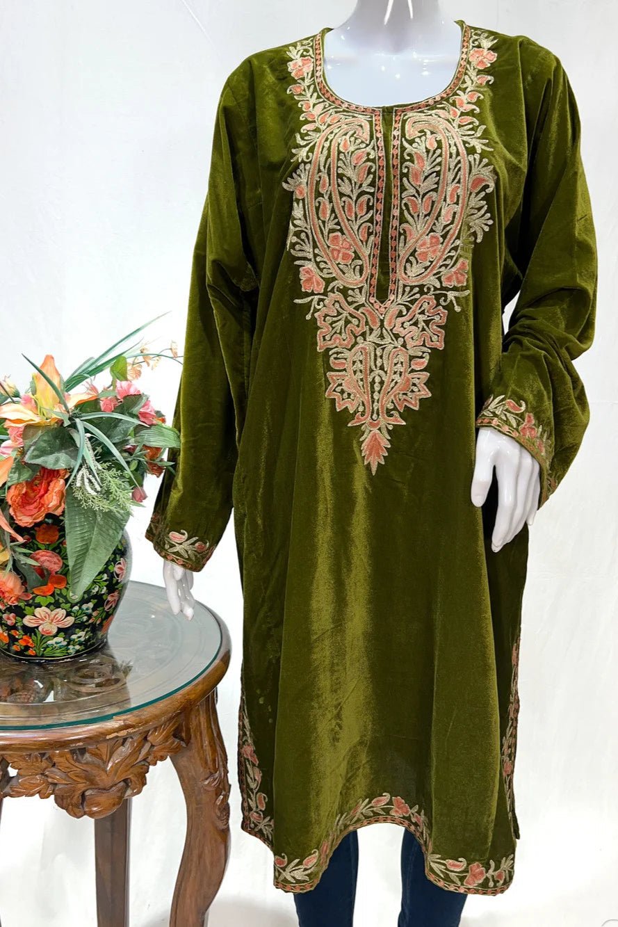 Velvet Phiran with Tilla And Thread Embroidery