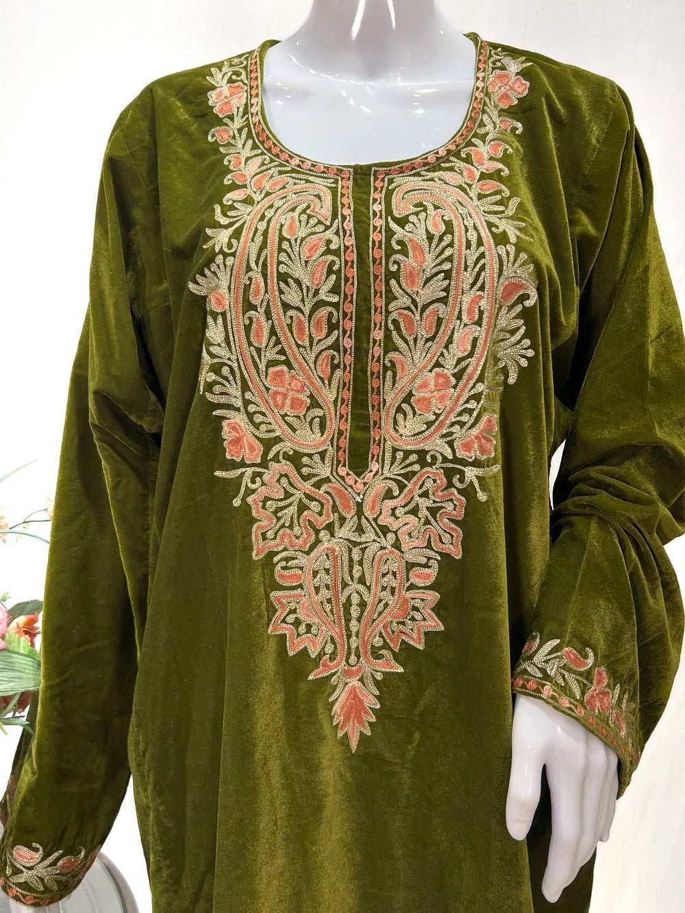 Velvet Phiran with Tilla And Thread Embroidery
