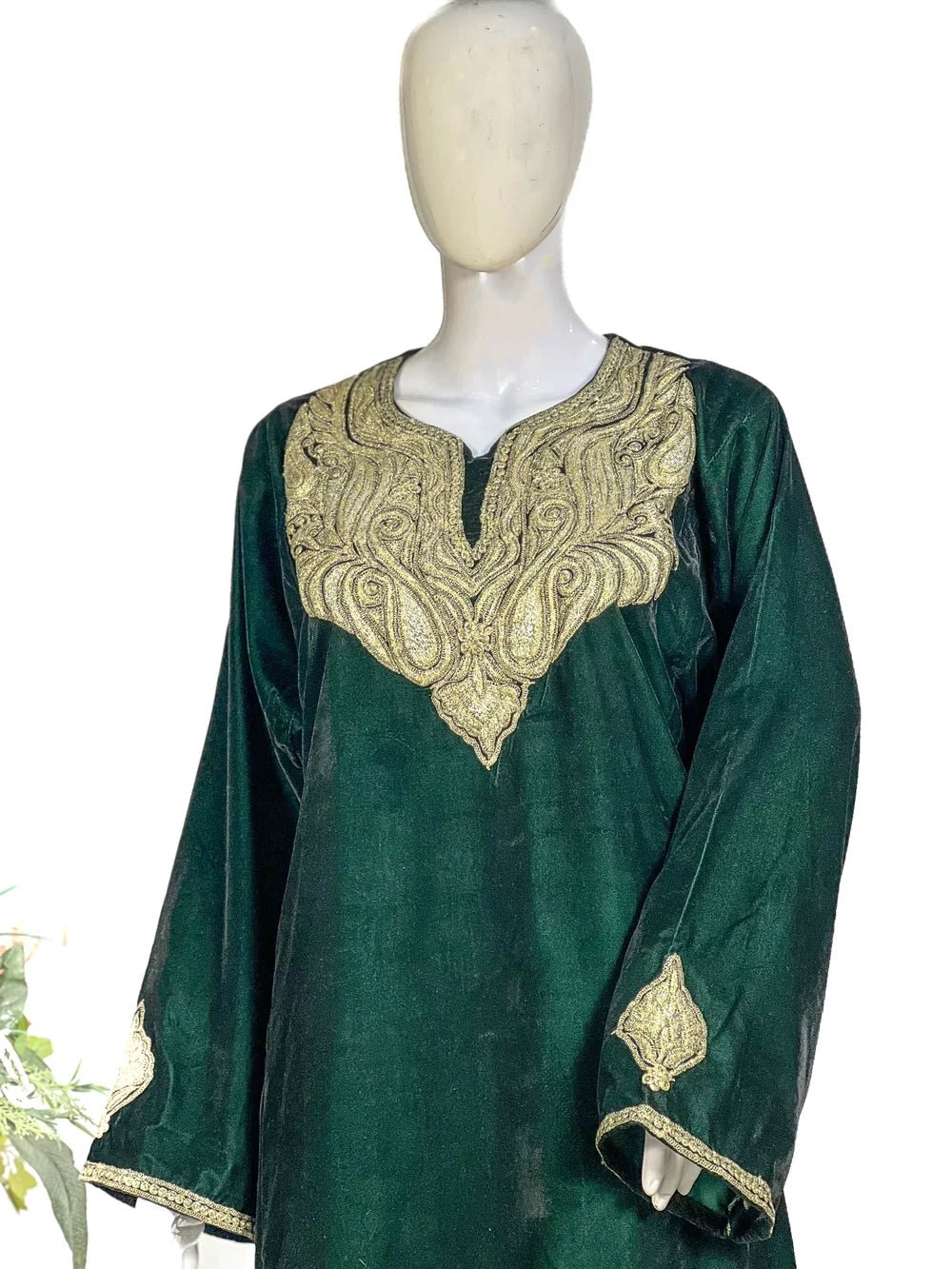 Bottle Green Velvet Phiran with Tilla Embroidery