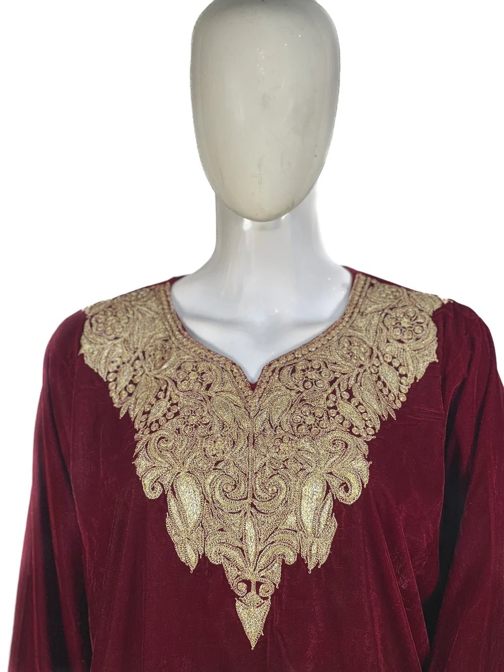 Maroon Velvet Phiran with Tilla Embroidery