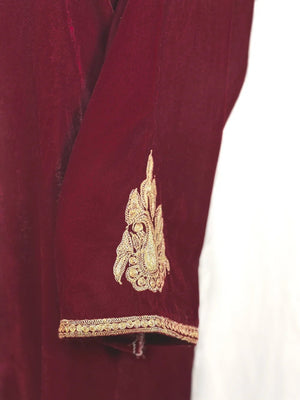 Maroon Velvet Phiran with Tilla Embroidery