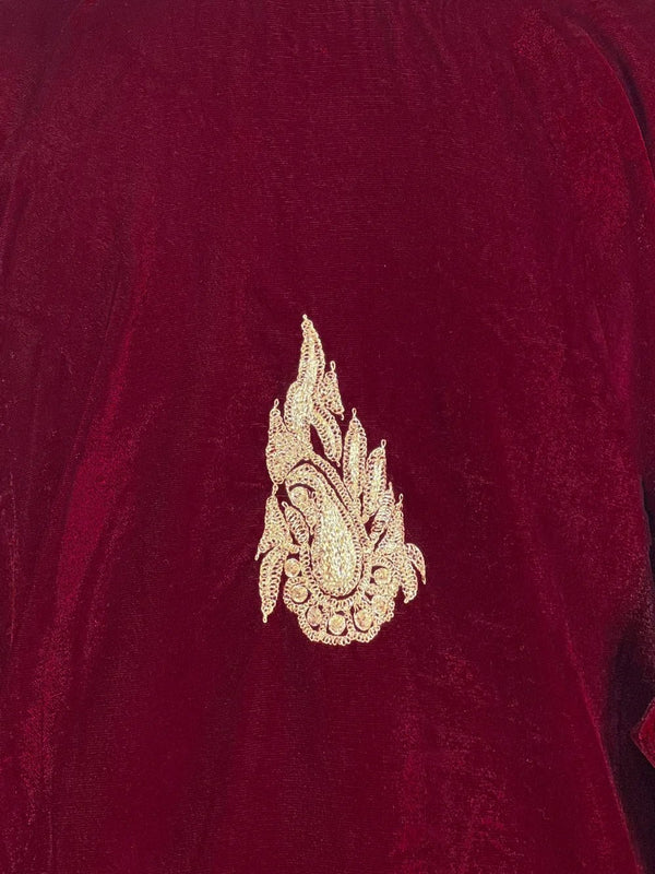 Maroon Velvet Phiran with Tilla Embroidery