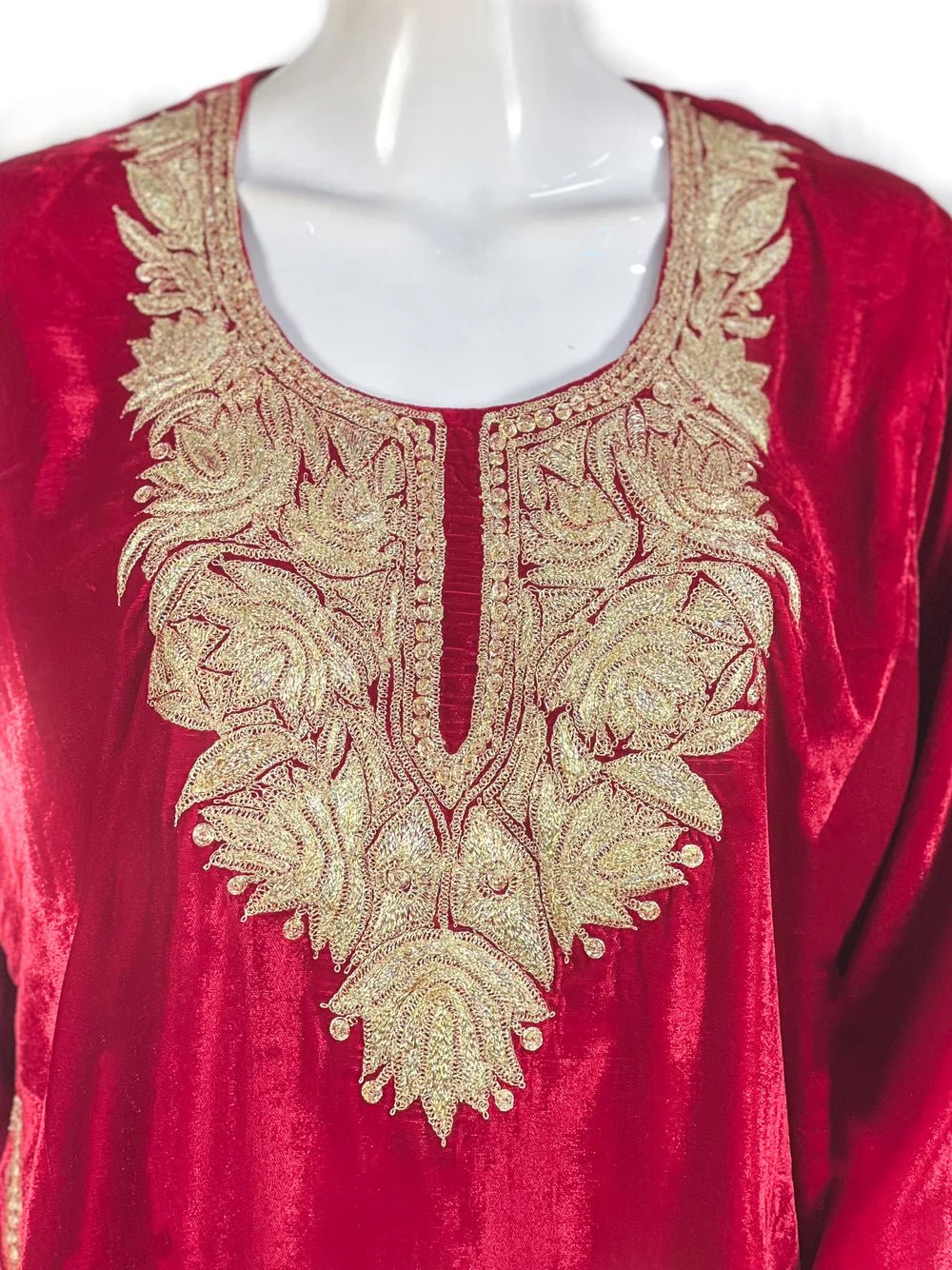 Red Velvet Phiran with Tilla Embroidery