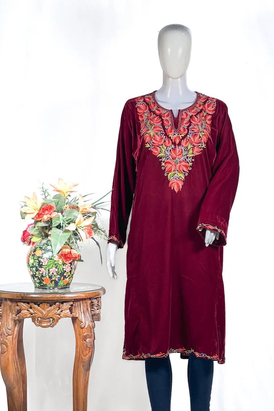 Velvet Phiran with Kashmiri Aari Embroidery