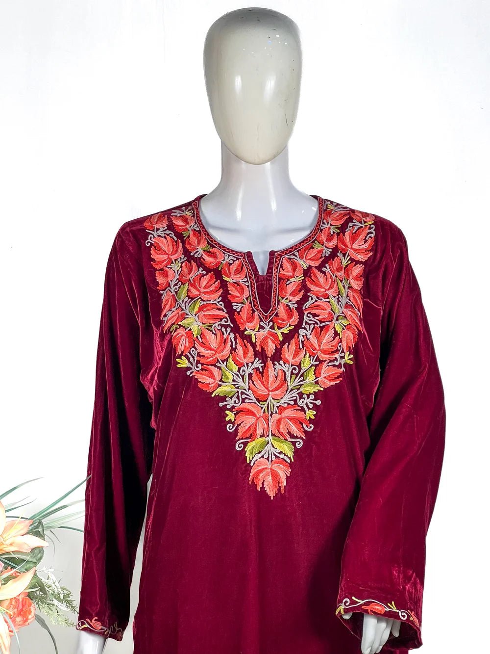 Velvet Phiran with Kashmiri Aari Embroidery