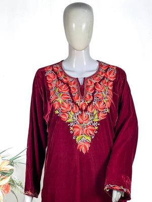 Velvet Phiran with Kashmiri Aari Embroidery