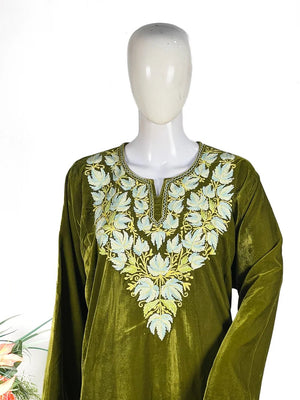 Velvet Phiran with Kashmiri Aari Embroidery