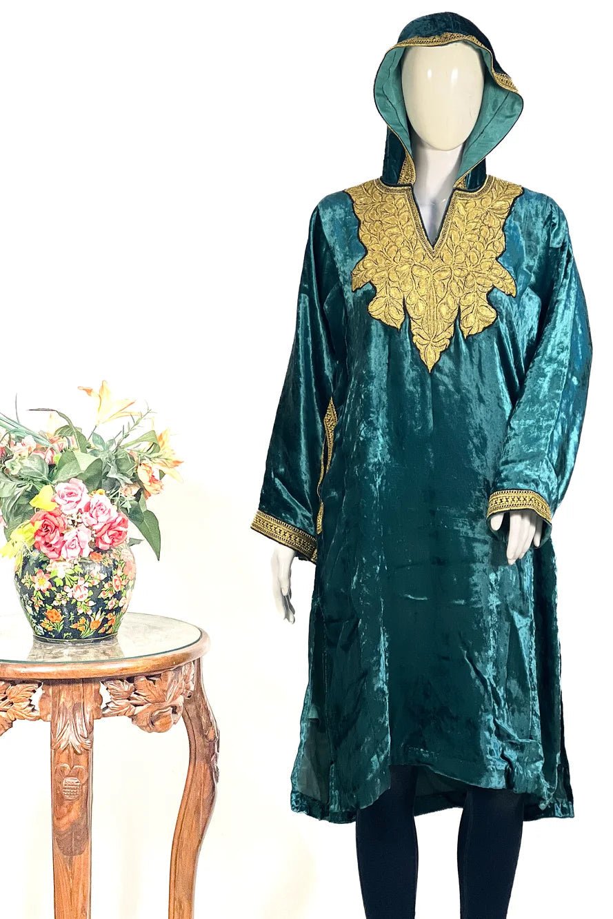Kashmiri Velvet Hoddie Phiran With Tilla Hand Embroidery