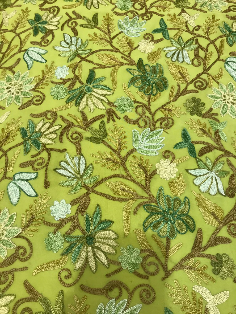 Olive Green DIY Fabric with Floral Aari Jaal Embroidery