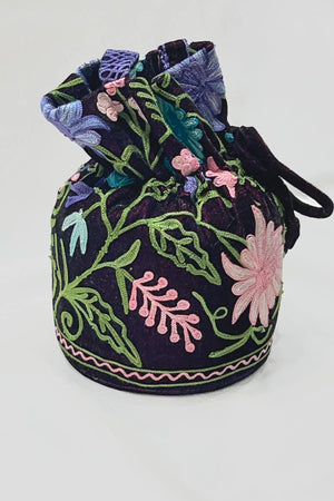Wine Aari Jaal Embroidered Potli Bag