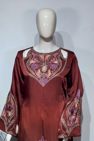 #OmbreWine&Purple Maroon embroidered dress on a mannequin against a white background