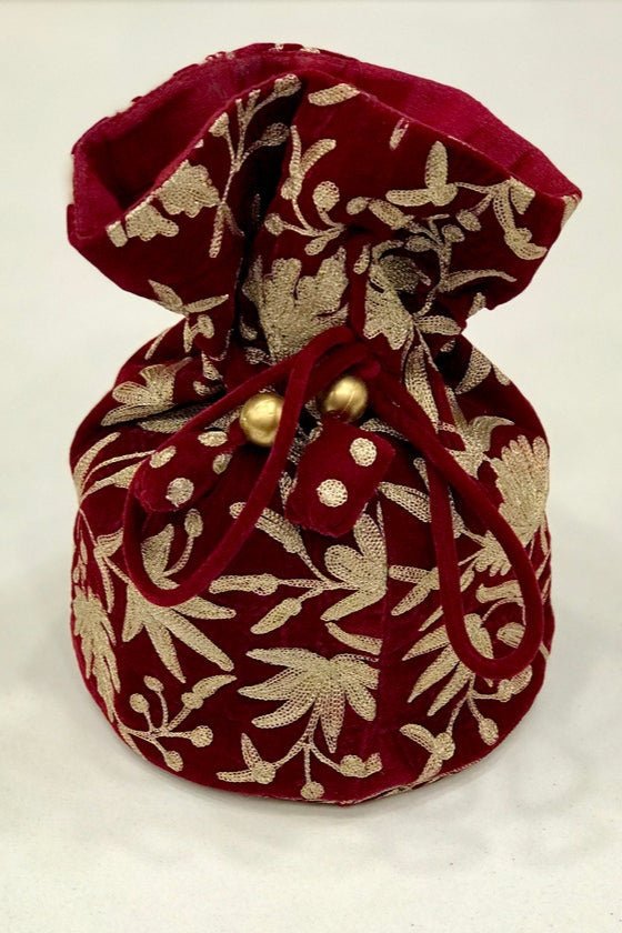 Zari Maroon Potli Bag Handwork Potli Bags