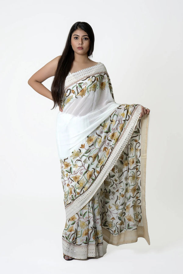 Mukaish Work Border Georgette Saree