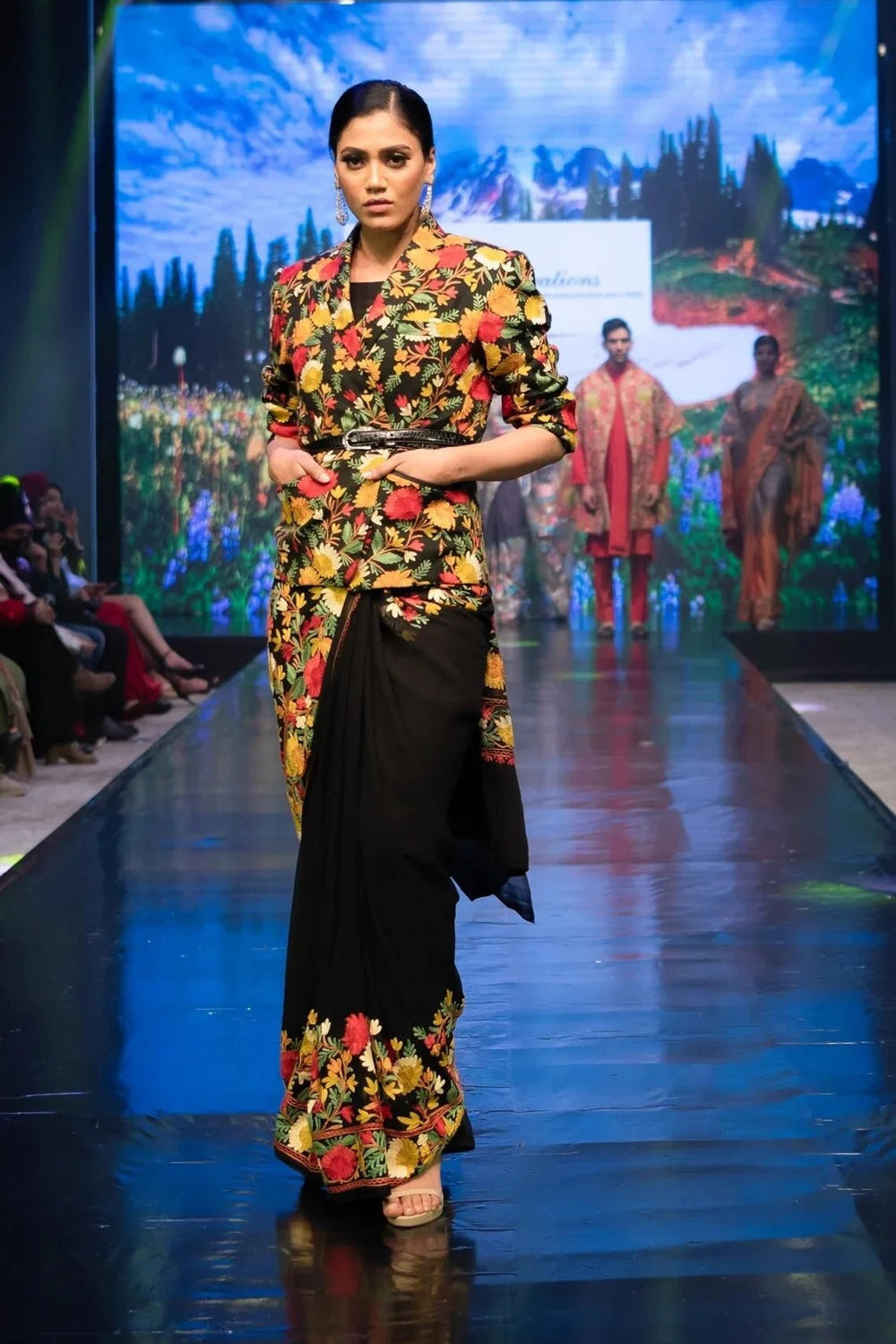 Black Floral Aari Jaal Embroidered Kashmiri Saree