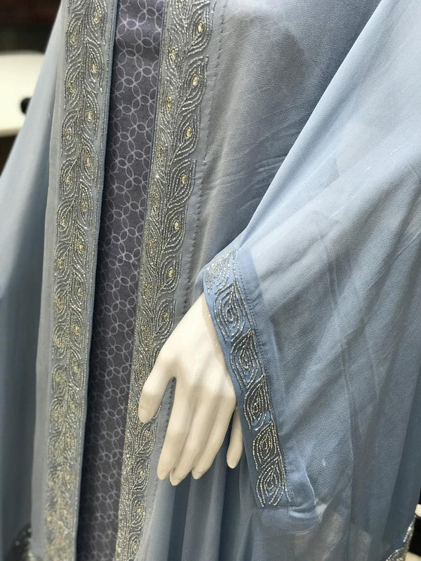 Georgette Summer Cape with Hand Kardana Work - Ombre Blue