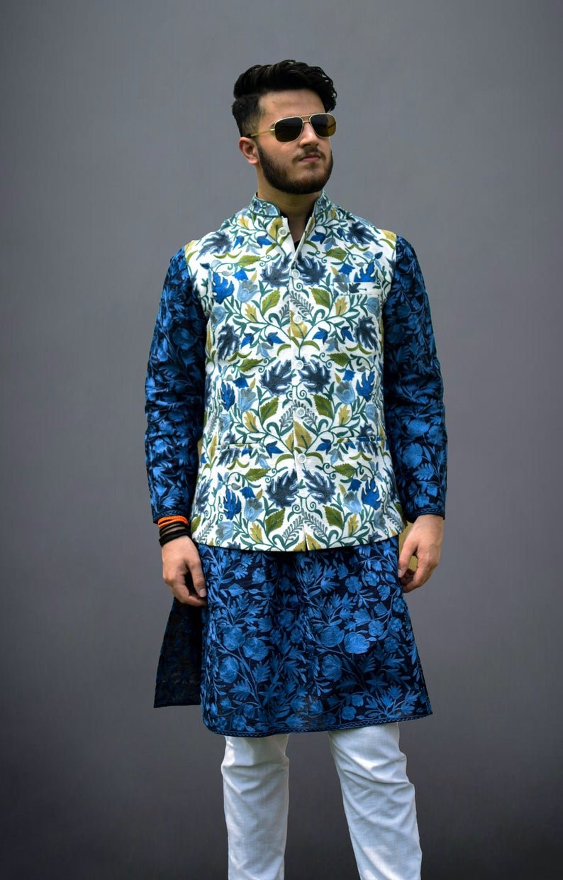 White Modi Jacket with Chinar Embroidery