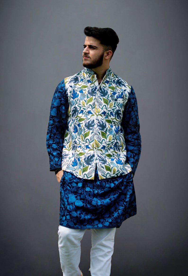 White Modi Jacket with Chinar Embroidery