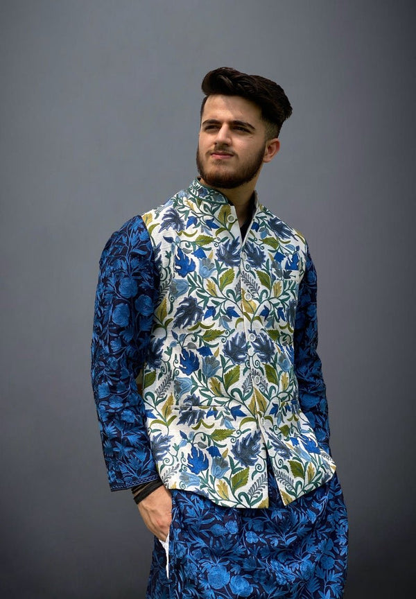 White Modi Jacket with Chinar Embroidery