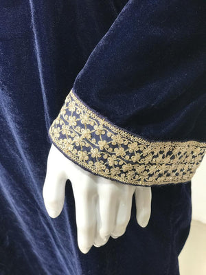 Flowy Navy Blue Velvet Phiran with Tilla Embroidery