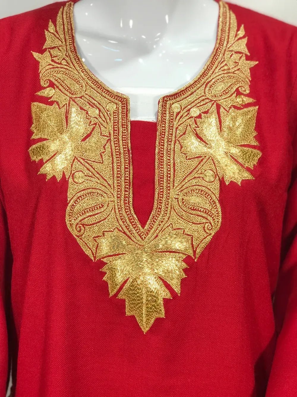 Red Pure Wool Phiran with Tilla Hand Embroidery