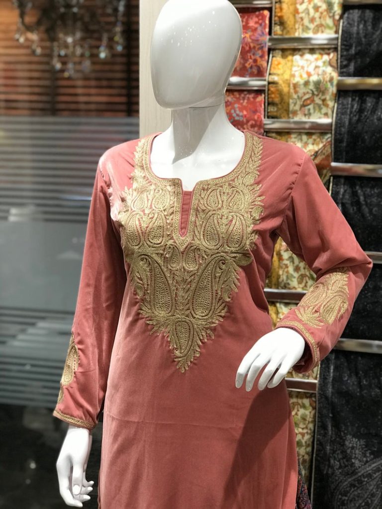 Kashmiri Velvet Kurta With Gold Tilla Paisley Embroidery Angad Creations