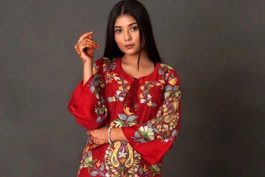 Designer red kurta and kurti