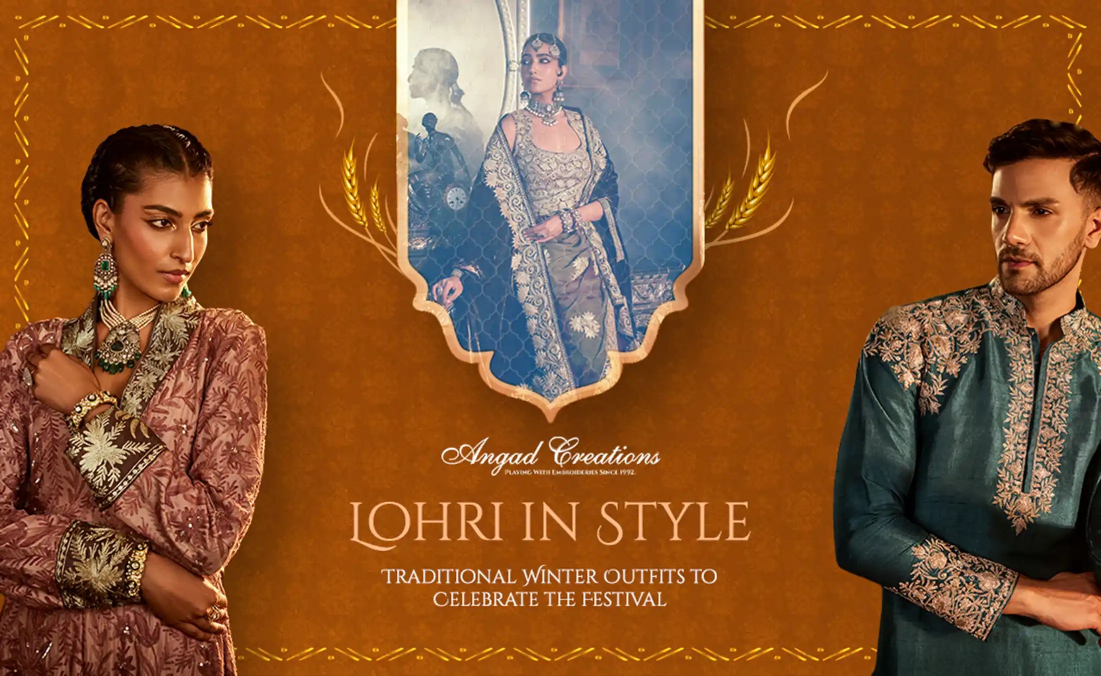 Traditional Lohri winter outfits for 2026 with kashmiri phirans and Nehru jackets