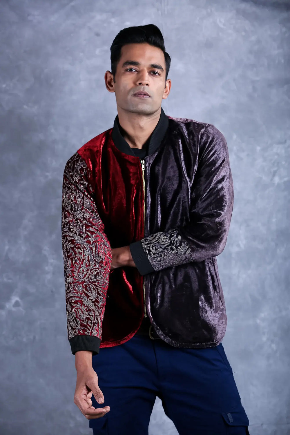 Chaqueta bomber ombré: granate y marrón