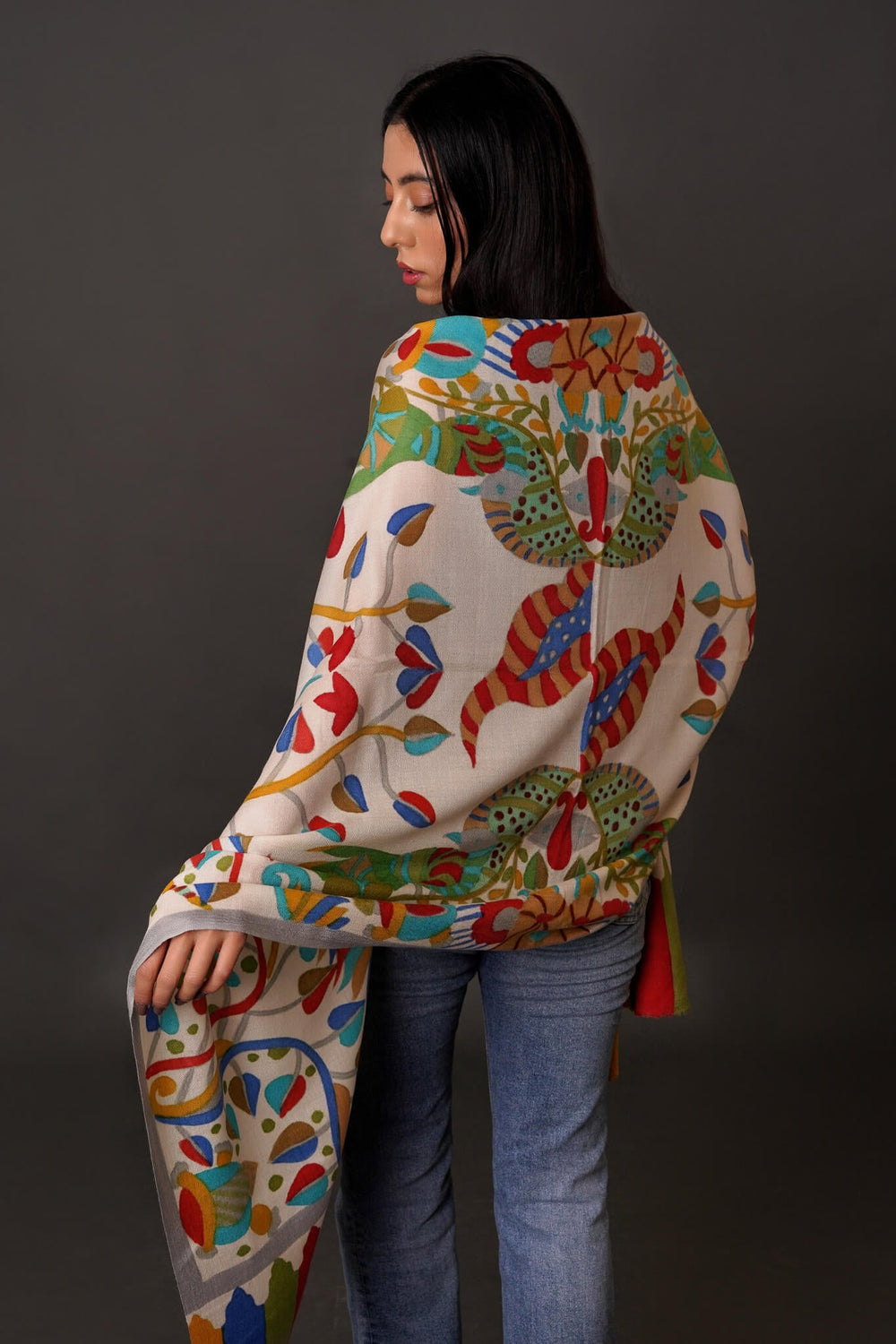 White Hand Painted Cashmere Scarf
