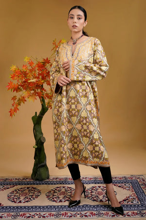 Woollen Kashmiri Jaal Pattern Phiran with Aari and Tilla Embroidery