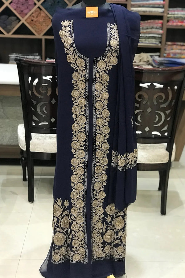 Achkan Style Swarovski and Silk Thread Work Kashmiri Suit