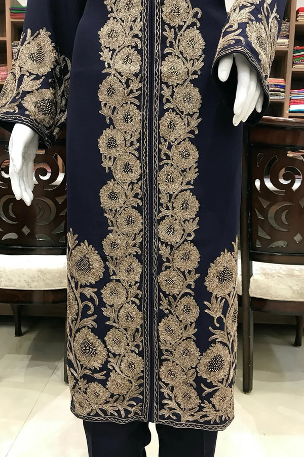 Achkan Style Swarovski and Silk Thread Work Kashmiri Suit