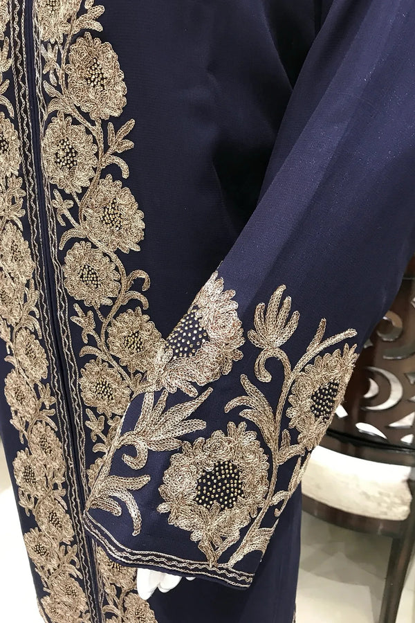 Achkan Style Swarovski and Silk Thread Work Kashmiri Suit