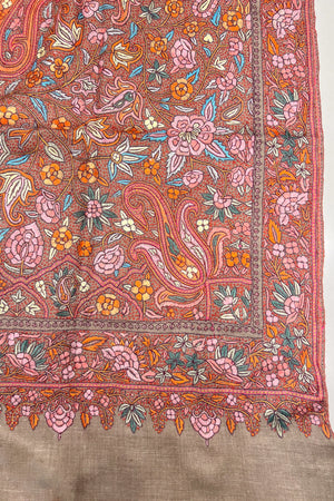 Beaver Pure Pashmina Shawl with All Over Papier Mache Hand Embroidery