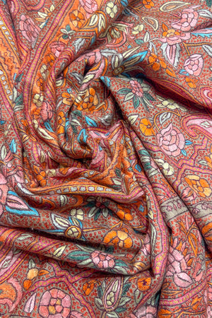 Beaver Pure Pashmina Shawl with All Over Papier Mache Hand Embroidery