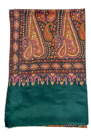Bottle Green Pure Pashmina Shawl with All Over Sozni Hand Embroidery
