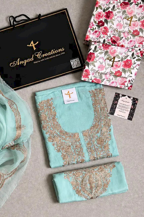 Zaira - Chinon Suit with Zari Thread Embroidery