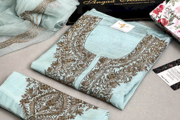 Zaira - Chinon Suit with Zari Thread Embroidery