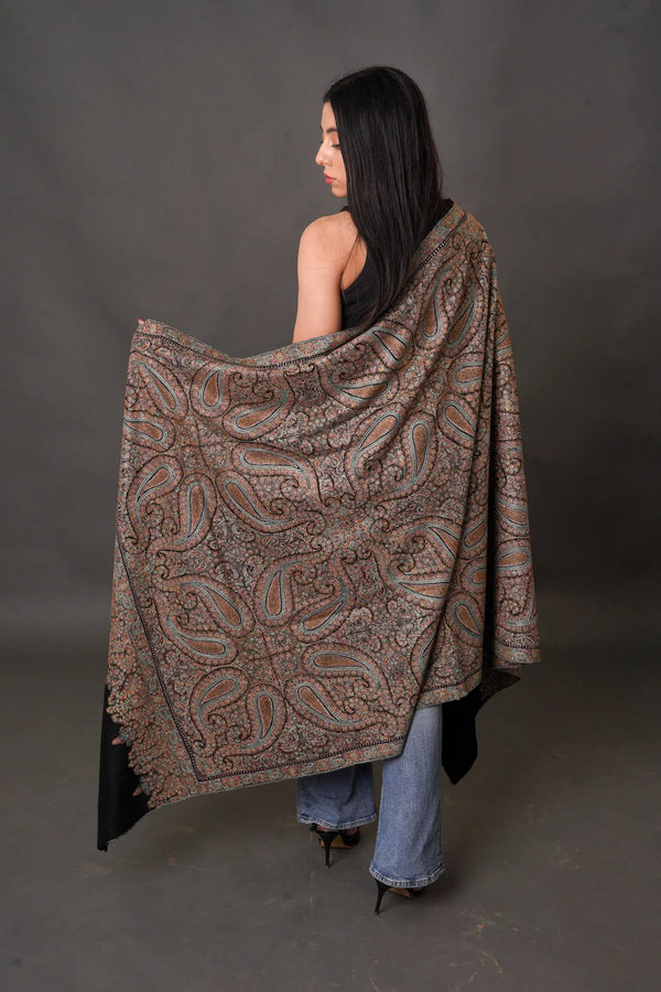 Collector’s Edition Pure Pashmina Shawl With Multi-Colour Sozni Jamawar Hand Embroidery