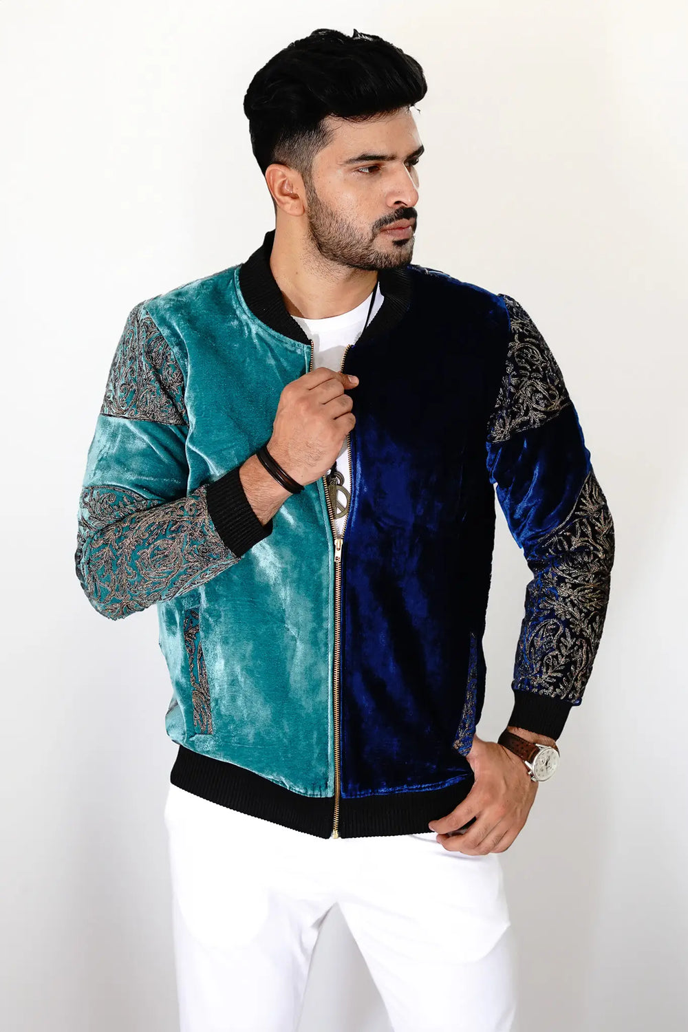 Chaqueta bomber ombré: aguamarina y azul eléctrico